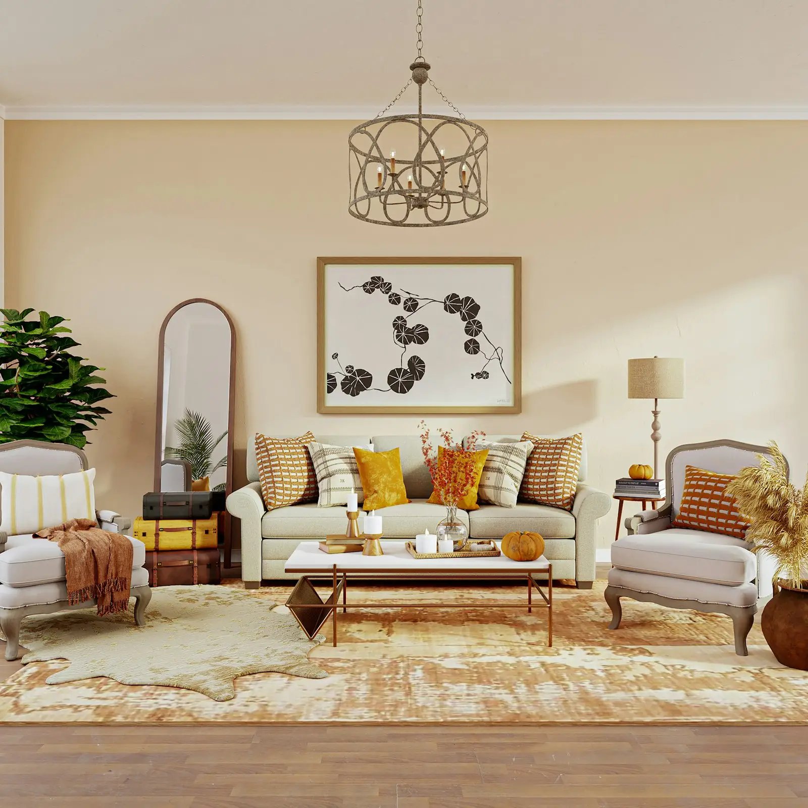 Warm, elegant lounge space